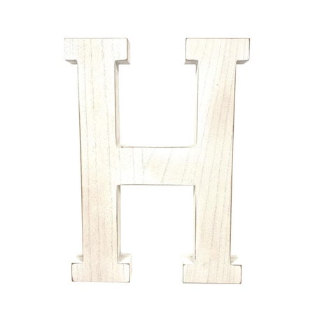 Homeroots 16 in. Distressed Wooden Initial Letter H Sculpture, White Wash 478360
